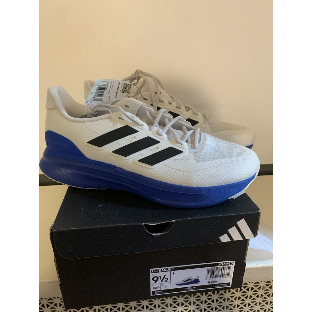 Adidas Ultrarun 5 Crystal White/Core Black/Blue JQ6943 Mesh Low Top Men 9.5 NEW!